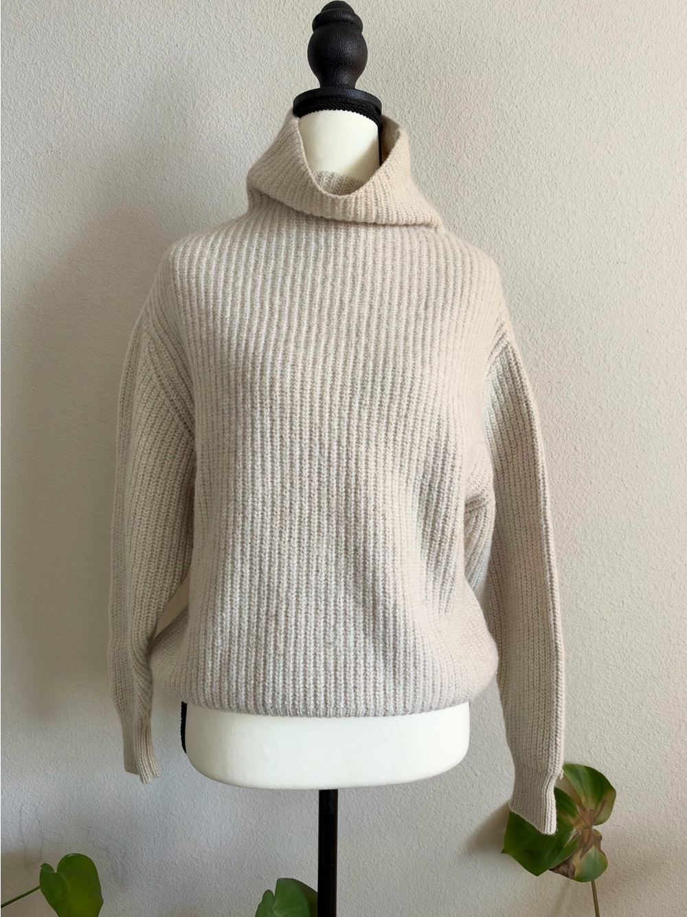 Aritzia Wilfred 100% Merino Wool Ribbed Turtleneck Sweater XS Cream